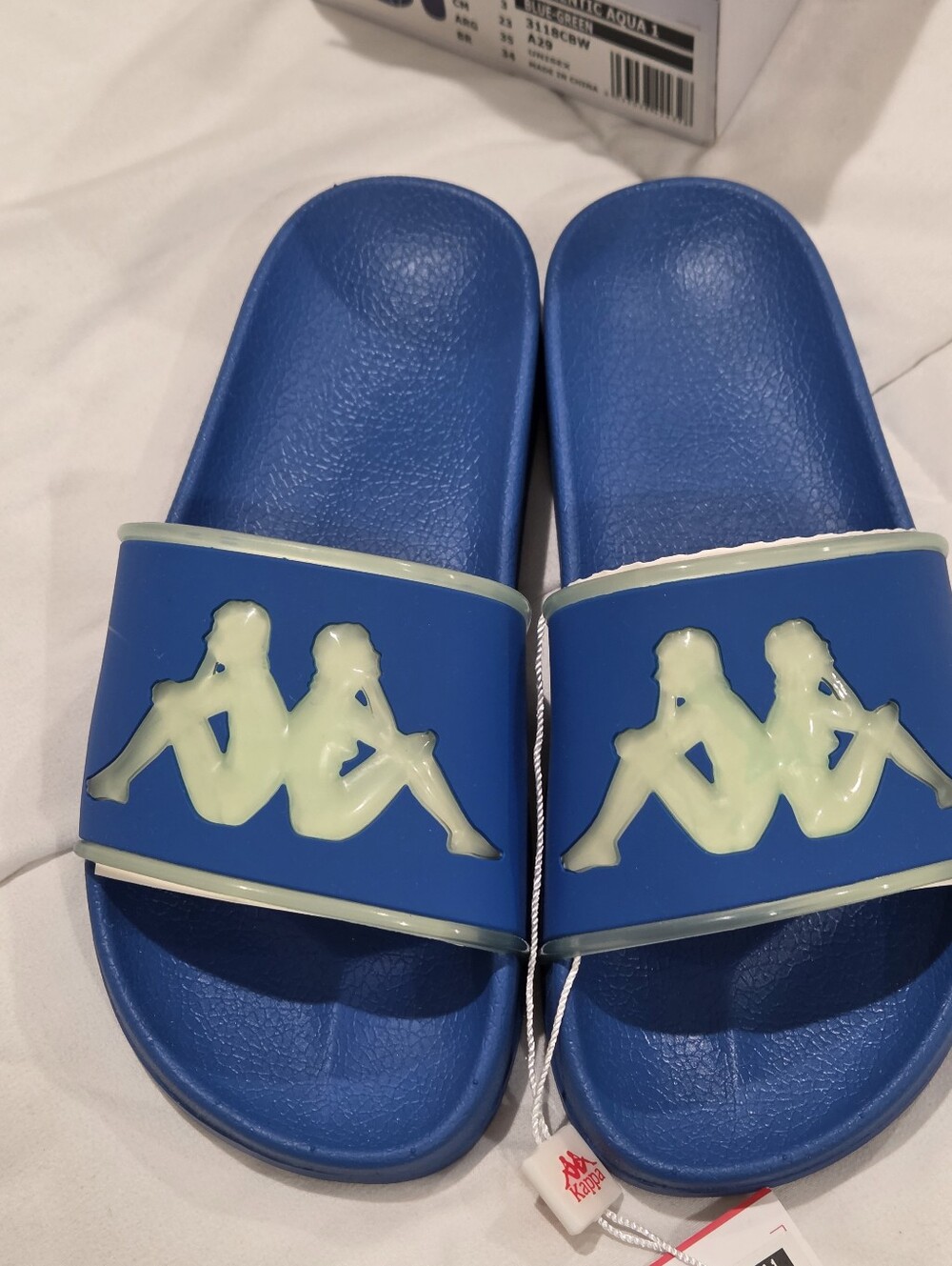 Kappa Authentic Aqua 1 Slides Blue Green Omini Logo Sandals Size M4 W6 NIB - Picture 3 of 15